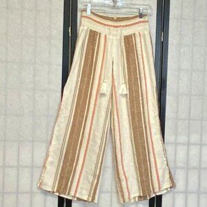Vanilla Star Linen Gauze Flyaway Palazzo Pants M Wide Waist Split Sides Stripe